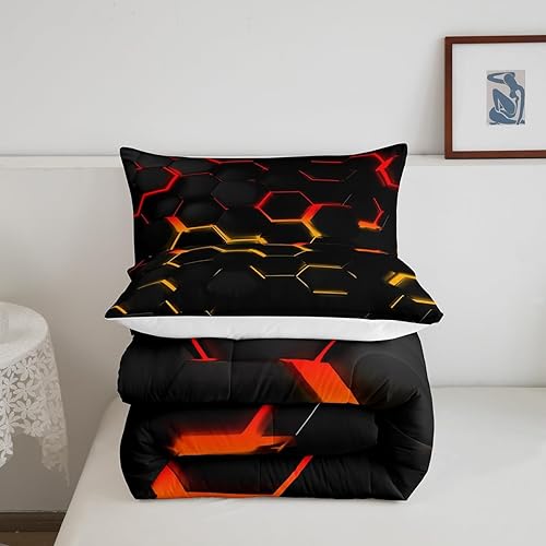 Miniatura 9 de Manfei Juego de edredón de panal de abeja, tamaño matrimonial, juego de ropa de cama hexagonal geométrico, 3 piezas para niños, adolescentes,