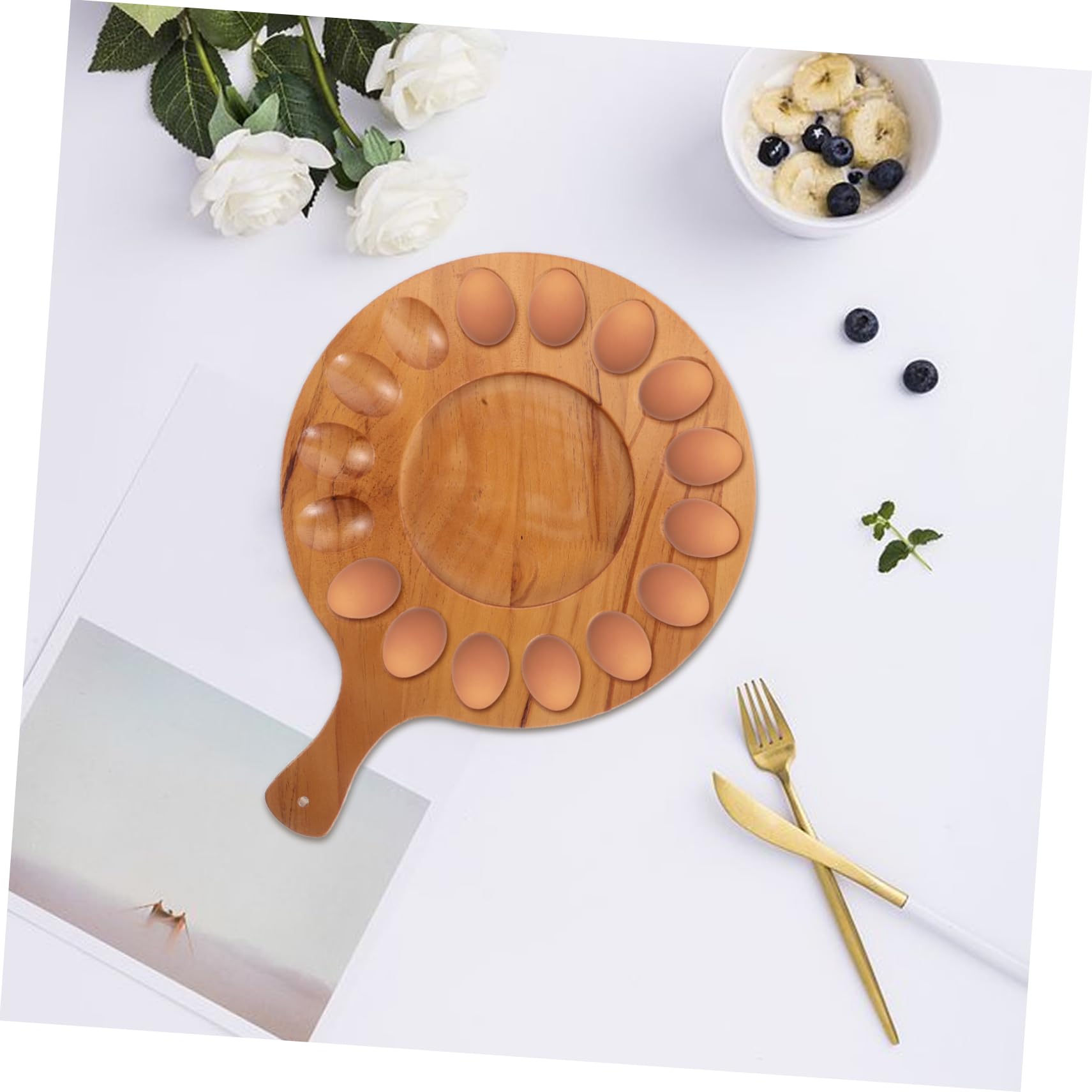 Organizador de Huevos para Frigorífico de Madera Diseño Compartimentado de 16 Huecos, Bandeja Multifuncional para Cocina y Encimera Estilo Creativo