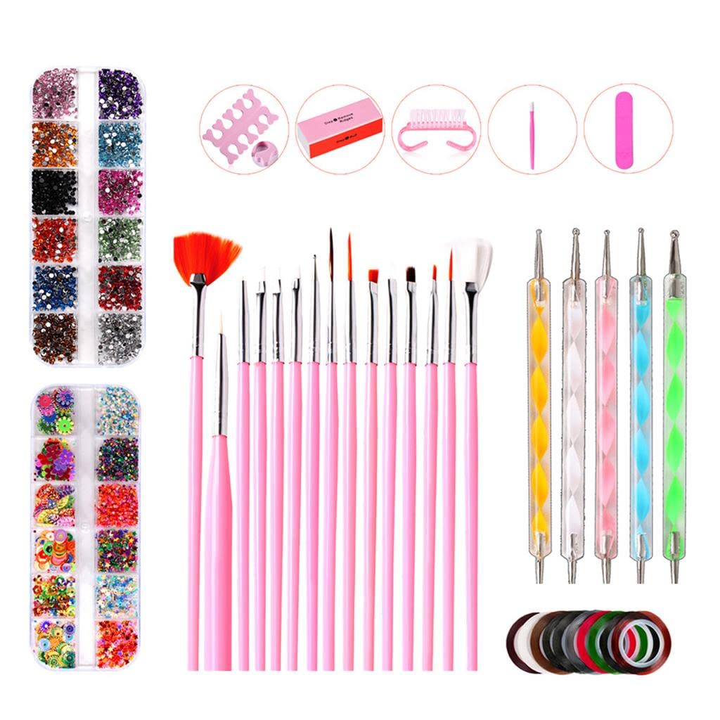 10x Manicure Flatback Crystals Charms Painting Brushes Dotting Tools Nail File