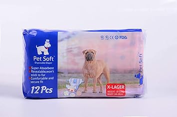 Pet Soft Dog Diaper Extra-Large Size | for Waist Size 38-58 cm | 12 Count