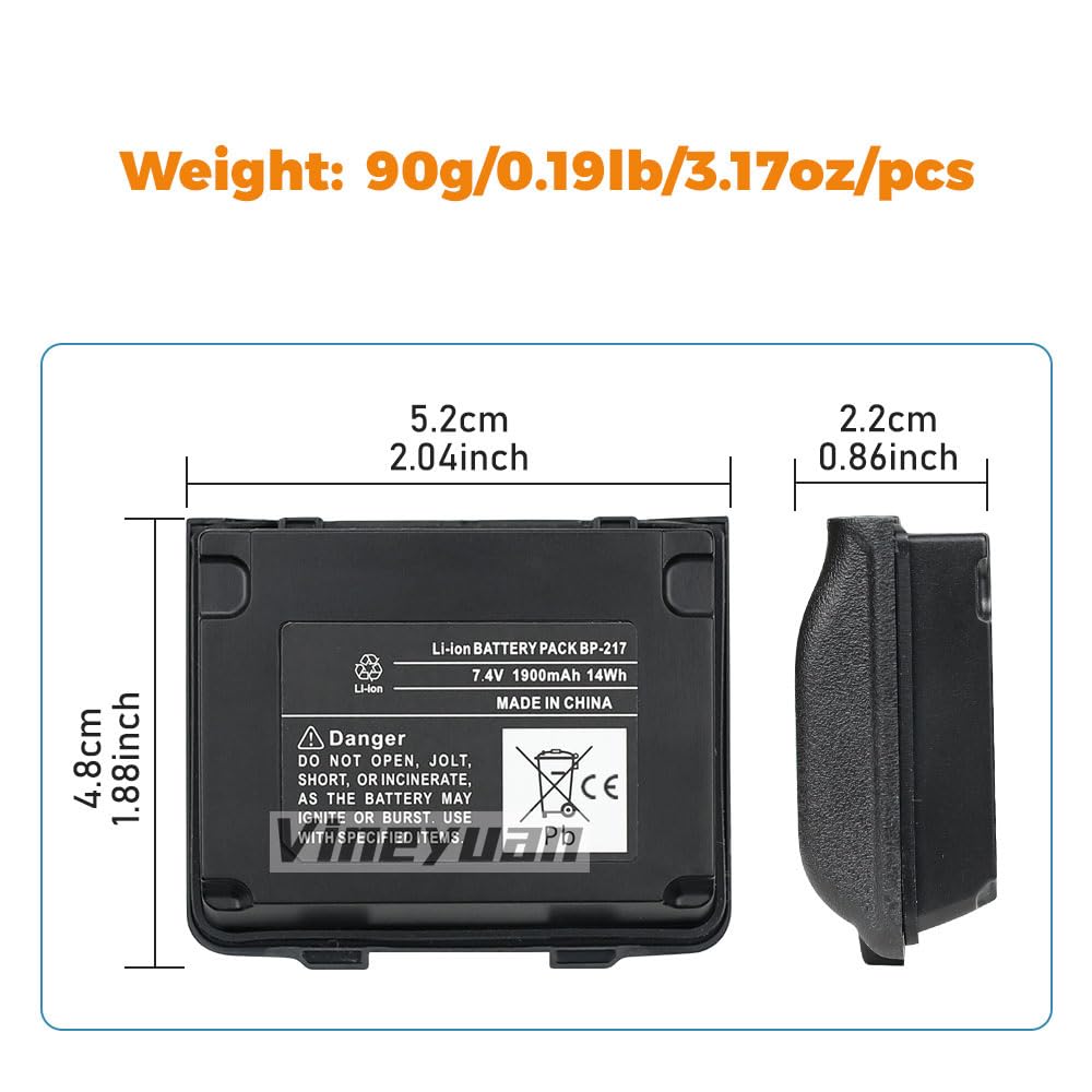 7,4 V 1900 mAh BP-217 BP-217Li Wymienna bateria do IC-80AD IC-91A IC-91AD IC-E80D IC-E90 IC-E91 IC-T90 IC-T90A IC-T90E IC-T91 ID-91 Radiowy akumulator litowo-jonowy