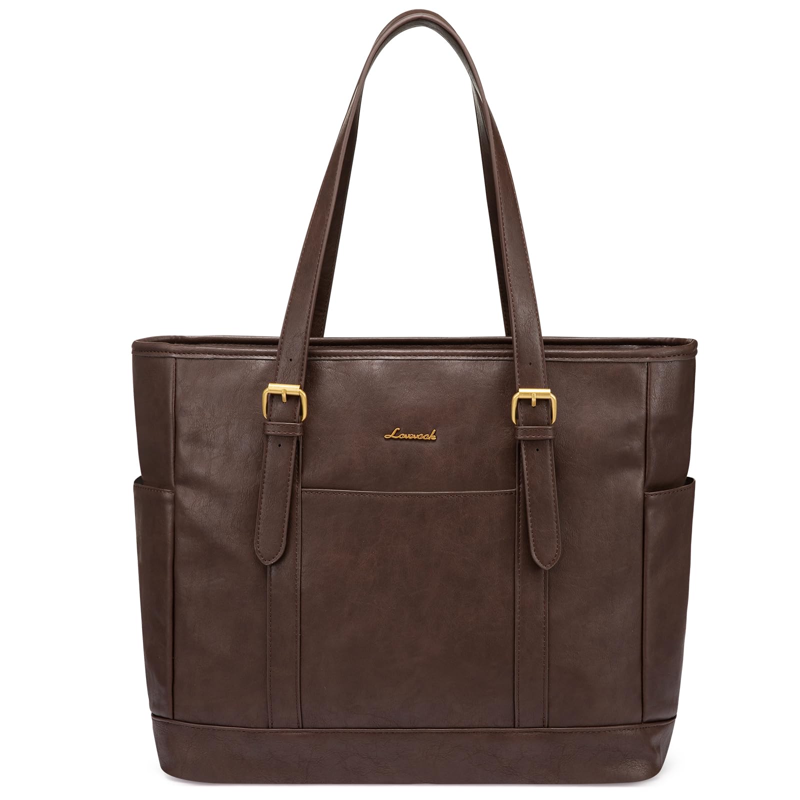 LOVEVOOK Laptop Tote Bag for Women,Vintage Leather Work Tote Bag for Women, 15.6 Inch Computer Briefcase Bag,Waterproof Teacher Business Office