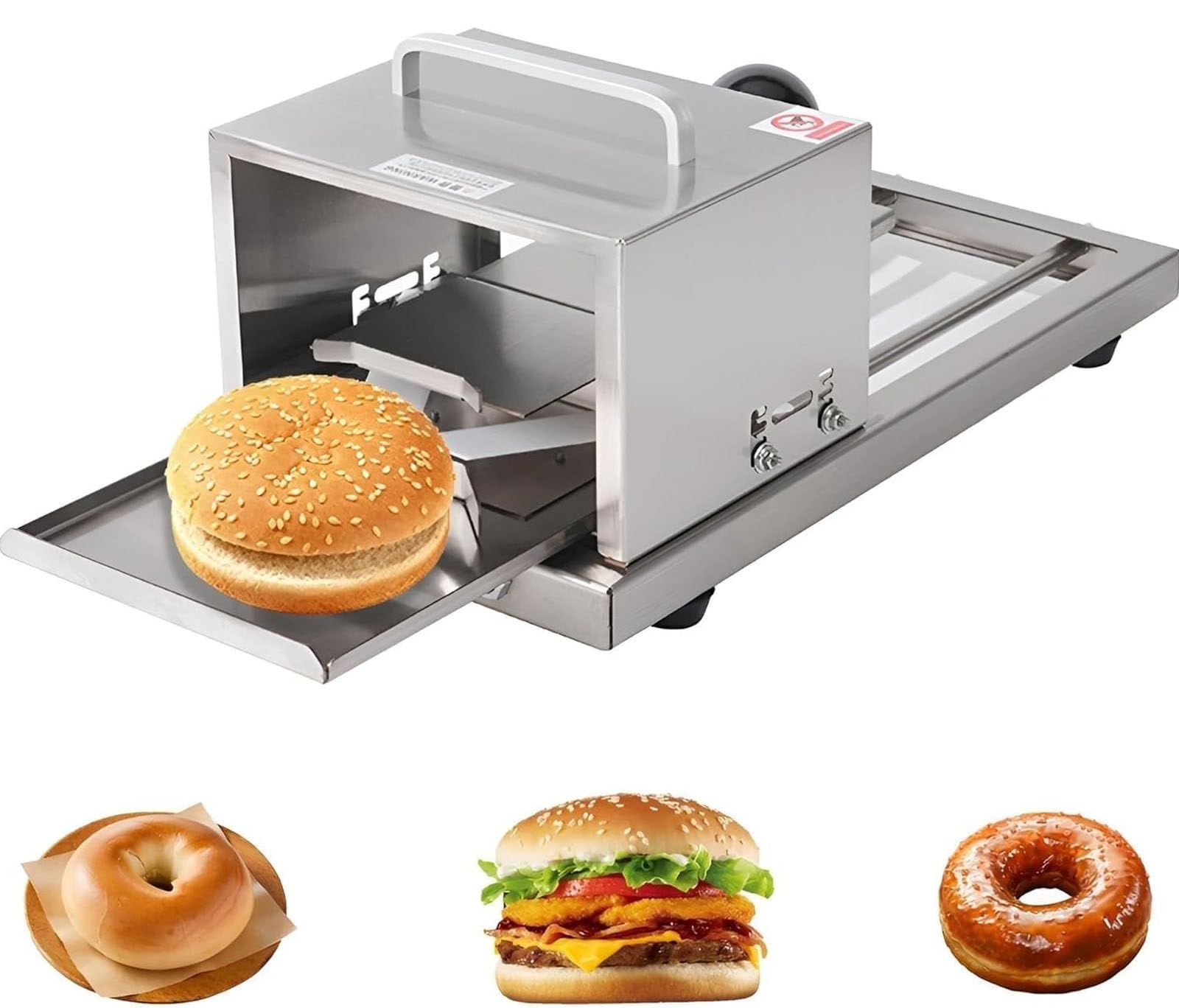 Drmoxin Multicolor Commercial Bread Slicer With 4 Adjustable Thickness – Perfect For Bagels, Sandwiches, And Hamburger Buns – Manual Push-Pull Use With 1 Extra Blade