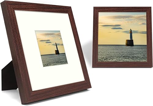Miniatura 2 de Frametory, Marco de fotos de 8 x 8 pulgadas, madera compuesta con vidrio, marco de fotos cuadrado horizontal y vertical para pared y mesa (marrón,