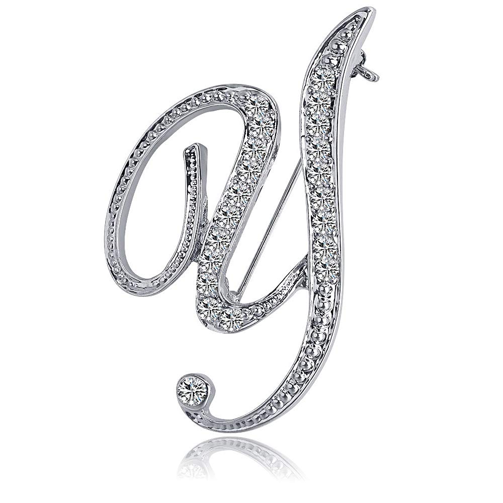 ETHOON Letter Brooch Pins Initial Rhinestone Brooch for Women Crafts Silvery A-Z