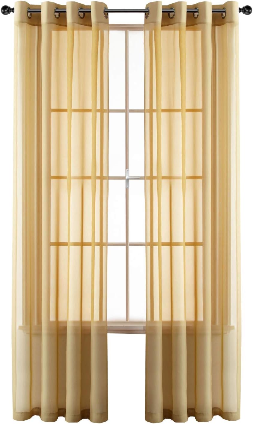 GoodGram 2 Pack Ultra Luxurious High Woven Elegant Sheer Grommet Curtain Panels - Assorted Sizes & Colors (Gold, 84 in. Long)