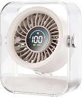 Basike Ventilador de Mesa Mini com Display Digital, 100 Níveis de Velocidade Portátil Bateria 5000mAh de 7h, Anjo Ajustável 60°, Silencioso para Casa, Escritório e Viagens (Branco Areia)