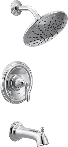 Moen T2253EP Brantford Posi-Temp - Kit de molduras para bañera y ducha con ducha de lluvia ecológica de 8 pulgadas, requiere válvula, cromado