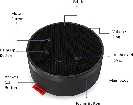 Lenovo Go Wired Speakerphone - Omni-Directional Mic - Plug-and-Play - USB-C Connectivity - Certified for Microsoft Teams, Gray