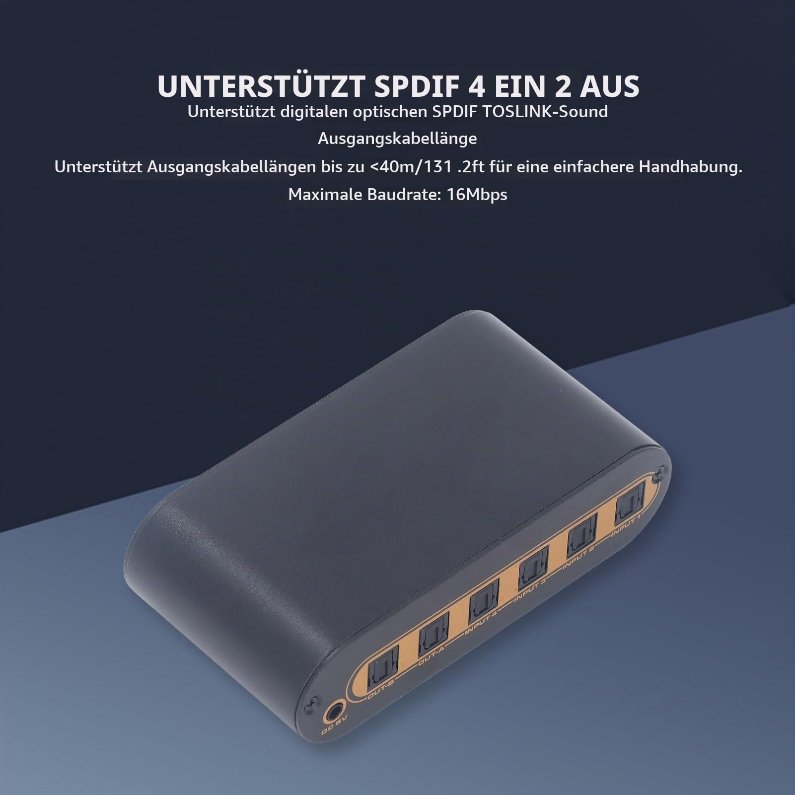 4x2 SPDIF Digital Optical Sound Switcher, 4 in 2 Out SPDIF Sound Splitter mit IR-Fernbedienung, Unterstützung für DTS HD, für Dolby TrueHD, LPCM2.0 (EU-Stecker)