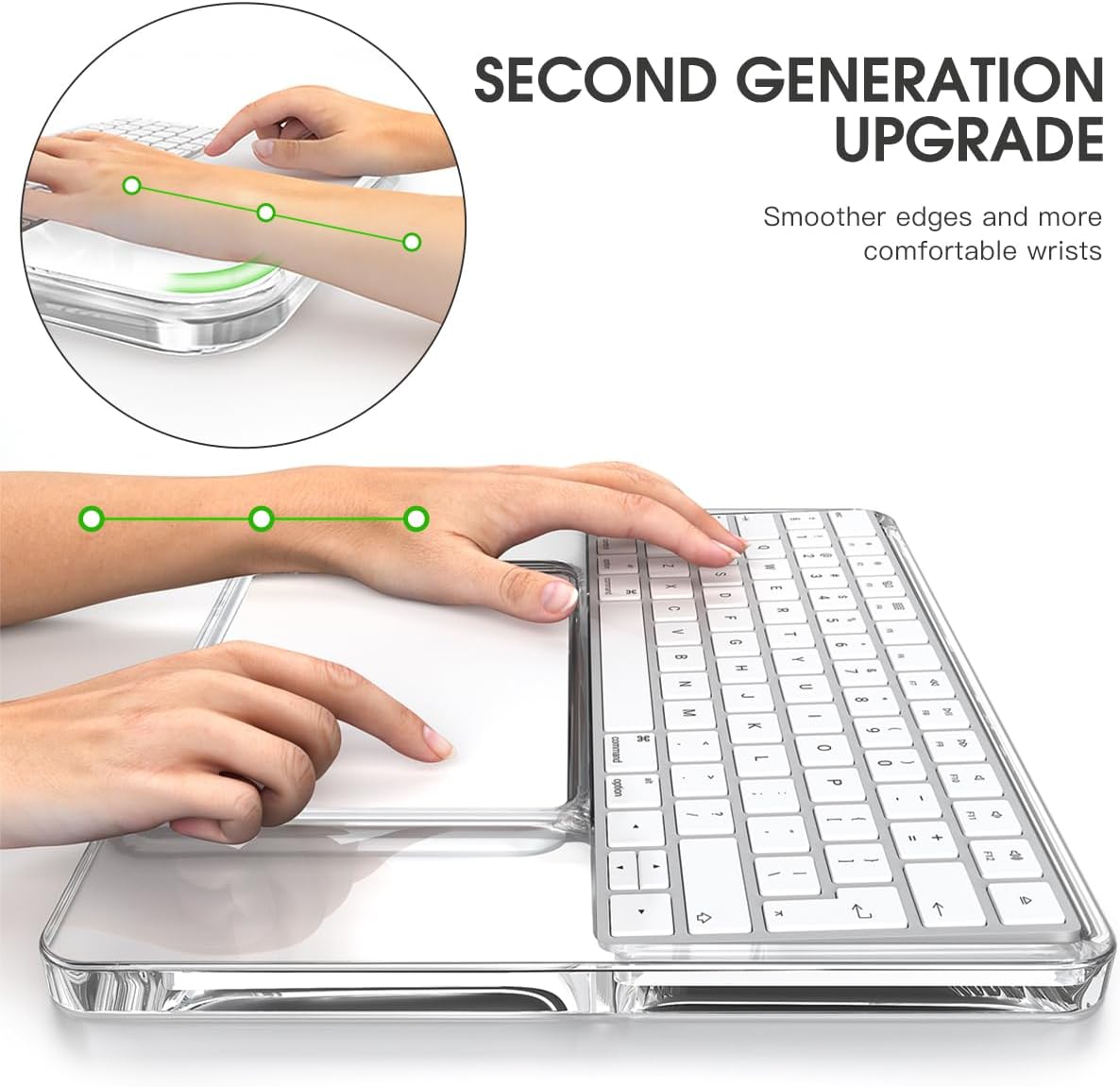 Transparent Acrylic Keyboard Stand and touchpad Tray pad Suitable for Second and Third Generation Apple Magic Keyboards and Apple Magic touchpads, Comfortable to Relieve Wrist Pain Hand Rest
