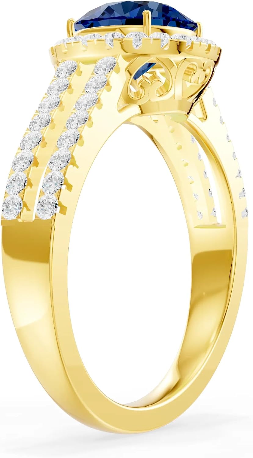 PEORA Round Cut Blue Sapphire Halo Band Available in Solid 10K, 14K or 18K Ring – White, Yellow or Rose Gold