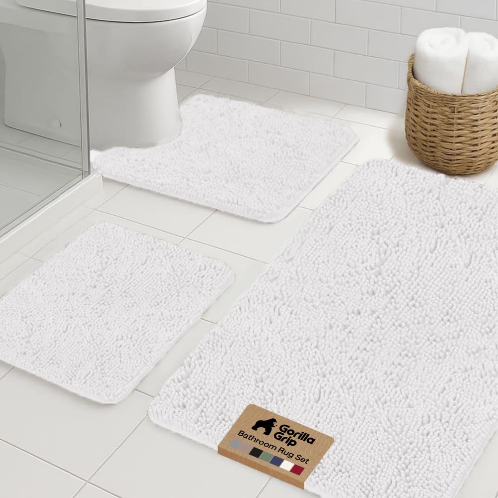 GORILLA GRIP Area Rug Sets and Oval Toilet Base, 3 Piece White