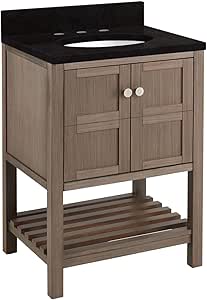 Signature Hardware 460350 Olsen 24" Single Vanity Set with Cabinet, Vanity Top, and Oval Undermount Vitreous China Sink - 3 Faucet Holes - Ash Brown/Feathered White