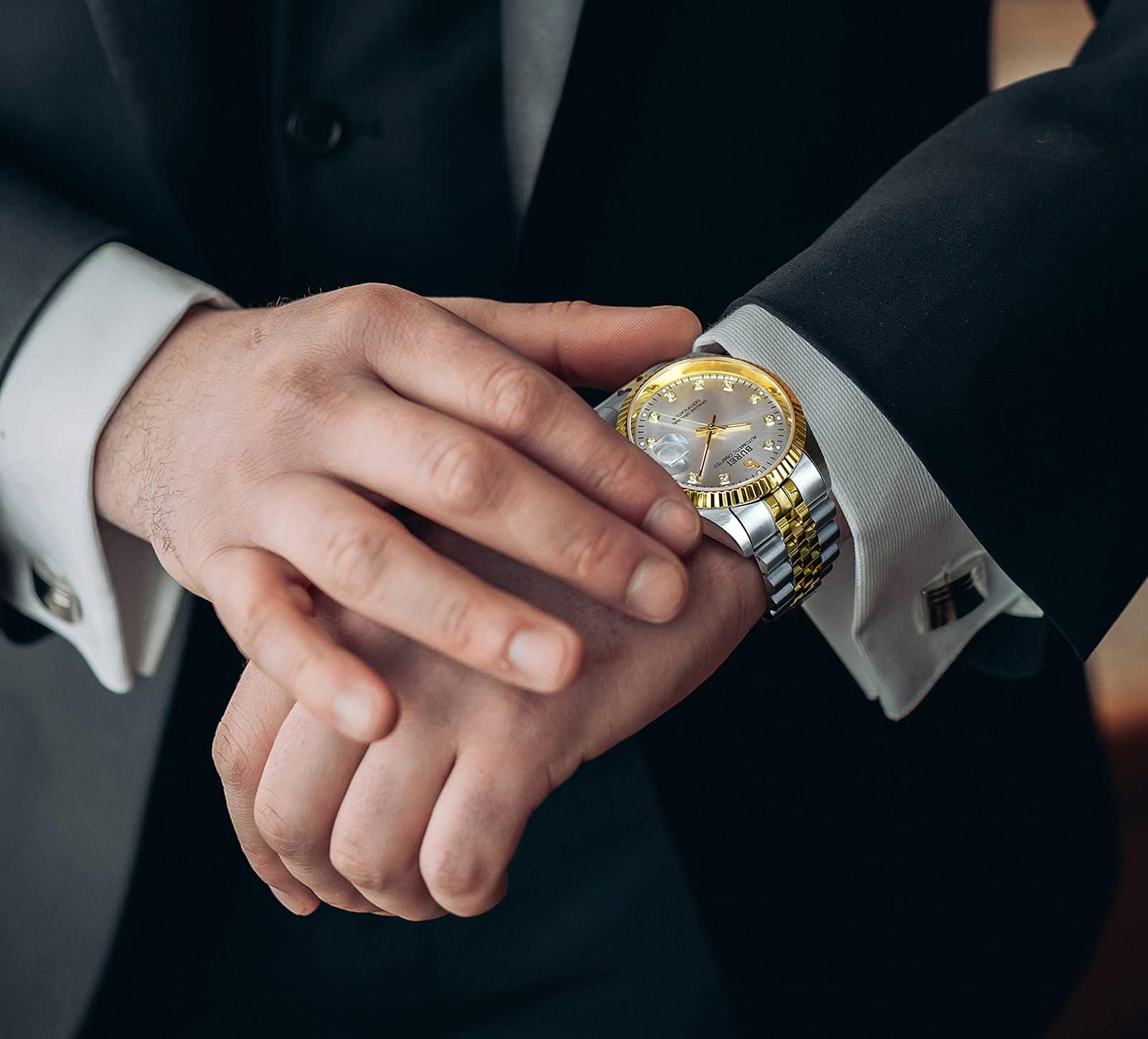 BUREI Orologio Automatico Uomo Business Orologio Bracciale Uomo Acciaio Inox Zaffiro Orologio da uomo di lusso