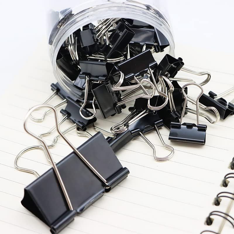 SAYA Binder Clips - 12 pcs Box Rust-Resistant Durable Metal with Tight Spring Grip Arc Corner Design Reusable Paper Clamps for Office Home School Black Paper Clips Set 51 mm Size Ideal for Organizing