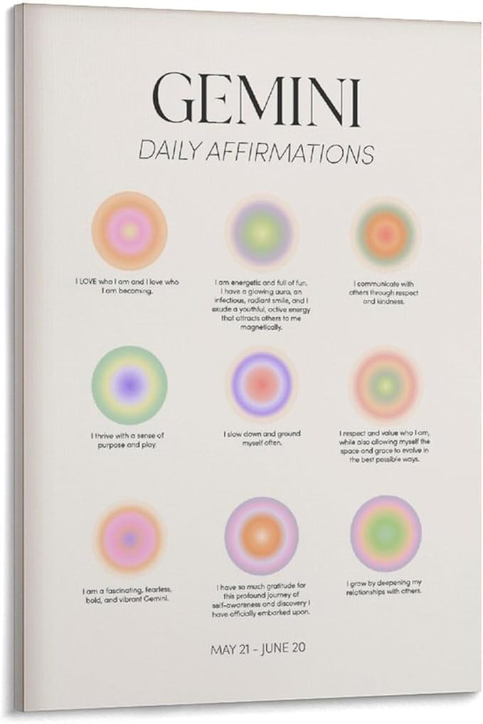 Gemini Zodiac Wall Art Print, Gemini Zodiac Art Printable Poster, Aura Gradient Poster, Gradient Wal Art Wall Decoration Poster Family Bar Restaurant Garage Cafe Art Sign Gift 24x36inch(60x90cm)