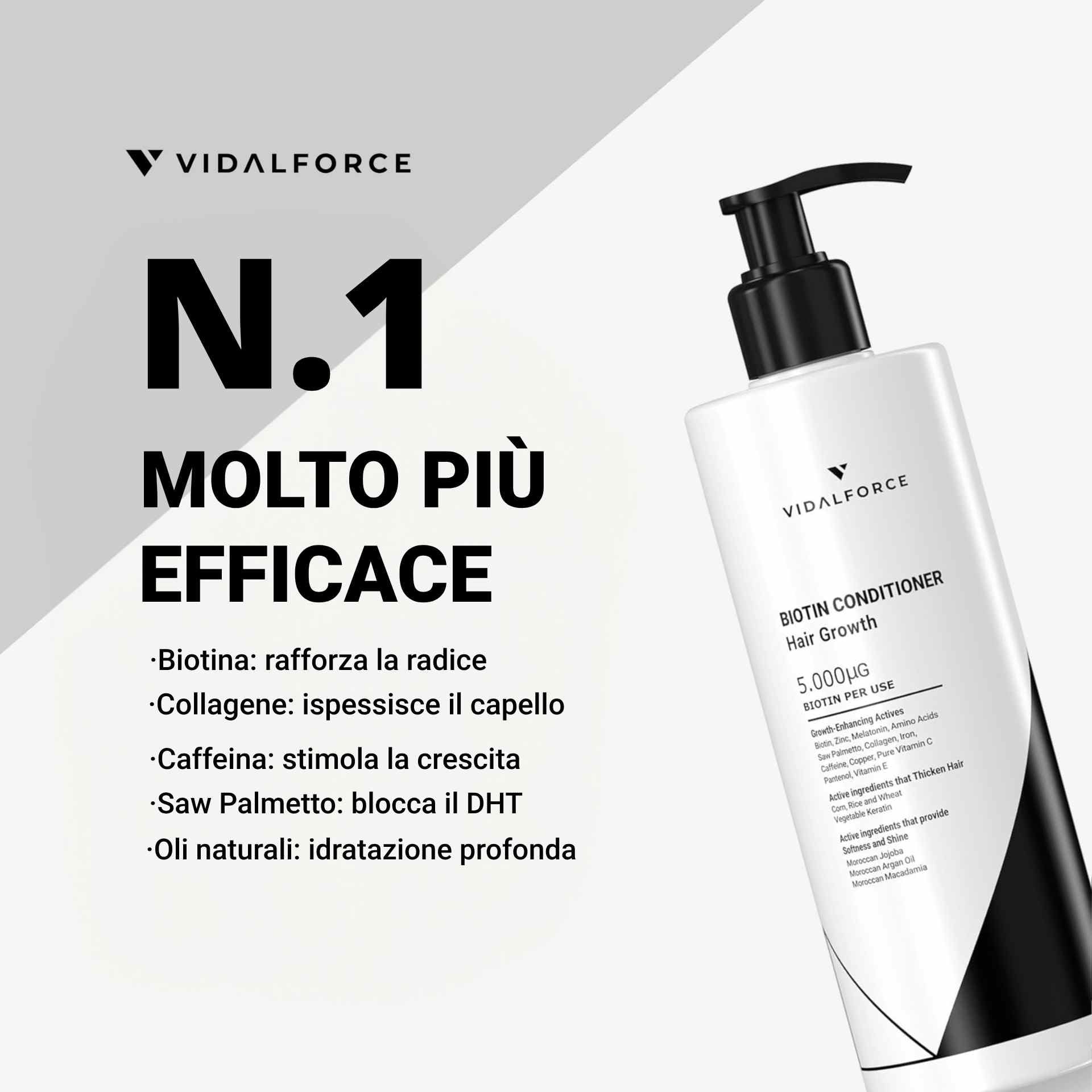 Balsamo con Biotina per i Capelli, Collagene, Olio di Argan, Jojoba e Macadamia più 18 Vitamine per i Capelli | Previene e aiuta a ridurre la caduta. XXL 400ml