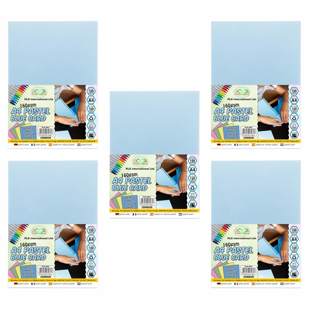 A4 Cards, 160 GSM Activity Card, 100 Coloured Sheets | Print & Craft Card, DIY Paper Craft, Card Making for Home School Office (Blue, Pack of 5)