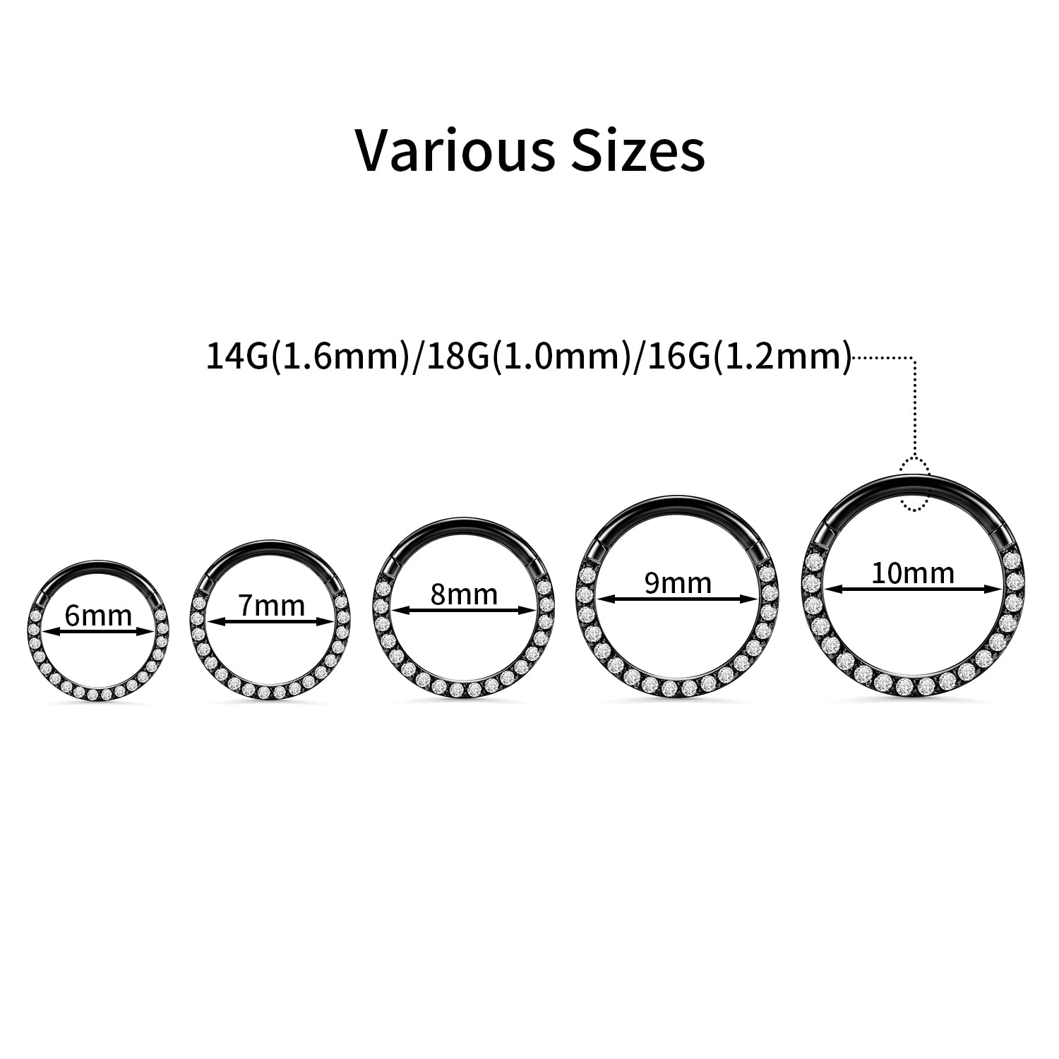 hengkaixuan CZ Opal Septum Jewellery Daith Ring Conch Hoop Seamless Clicker Ring Surgical Steel Rook Tragus Conch Piercing Jewellery Small Hoop Earring Nose Hoop Ring