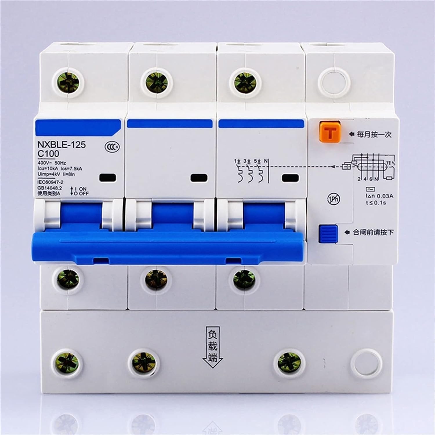 LHNBGTUIW AC230/400V NXBLE-125 3P Residual Current Device D 63 80 100 125A Type Overload Protection Air Switch 1Pcs(100A)