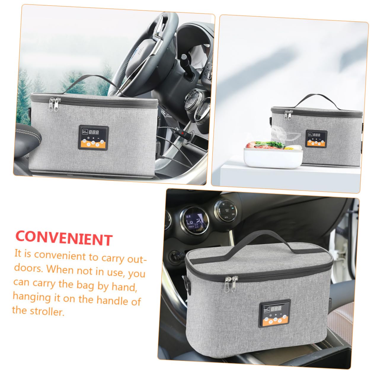 Auto Babyflaschenwärmer Tasche 8l aus Oxfordstoff für Unterwegs | Lcd Temperaturanzeige, Dc 12v Ladeadapter, Tragegurt und Haken für Kinderwagen