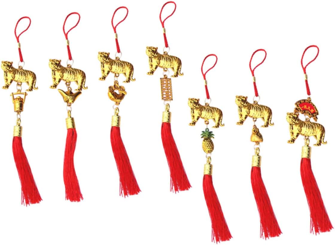 VOSAREAVOSAREA 7pcs Tiger Small Pendant Animals Mascot Toys Oriental Decor 2022 Chinese New Year Decoration Pendants Tiger New Year's Gold Plated Plastic New Year Supplies Zodiac Tiger