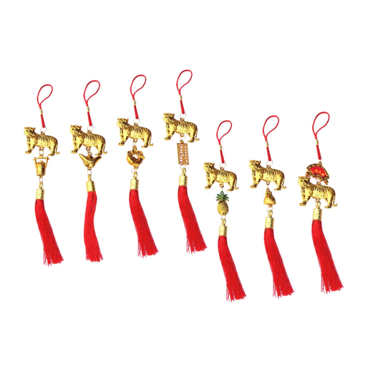 VOSAREAVOSAREA 7pcs Tiger Small Pendant Animals Mascot Toys Oriental Decor 2022 Chinese New Year Decoration Pendants Tiger New Year's Gold Plated Plastic New Year Supplies Zodiac Tiger