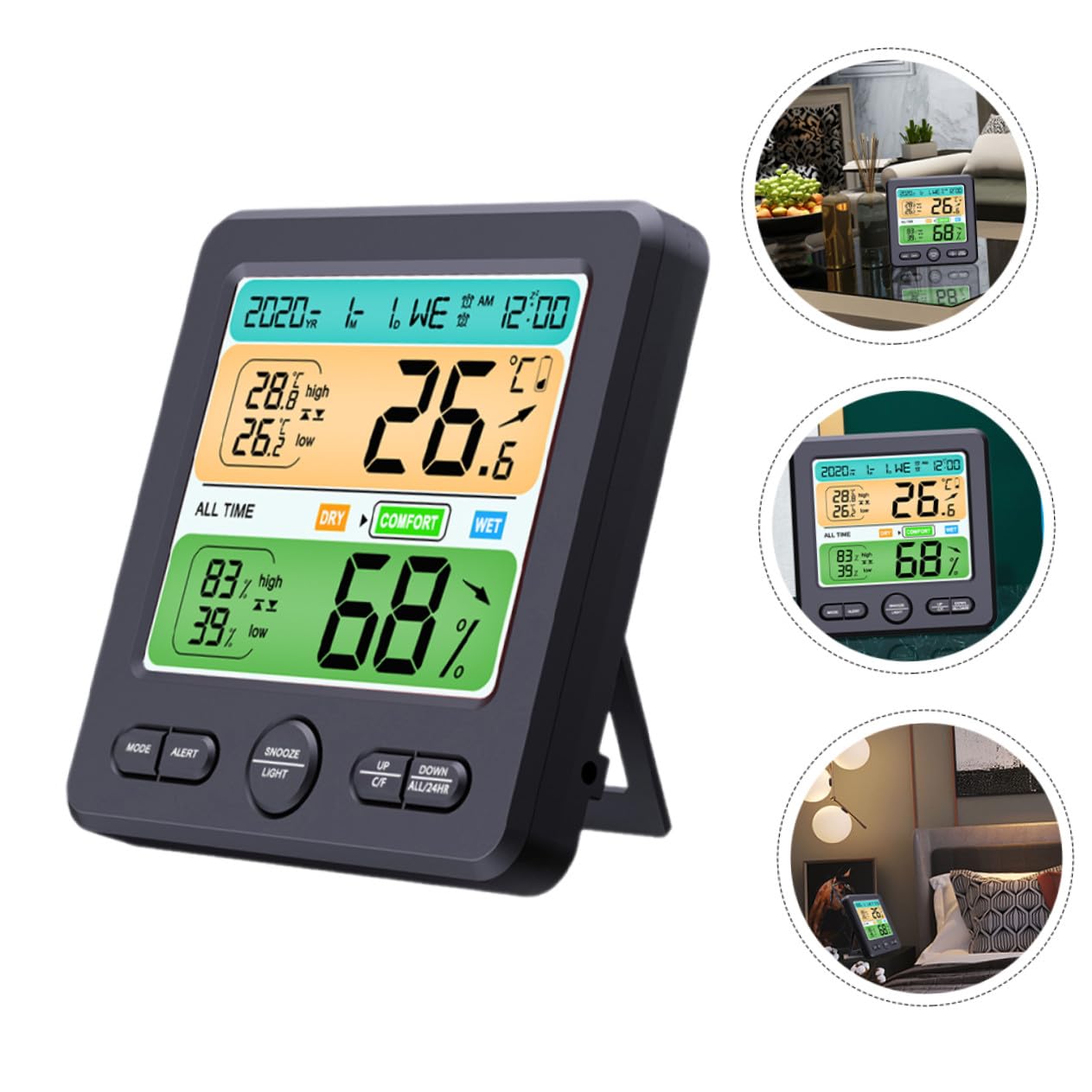 Igrometro da Interno con Orologio Grande Display Monitor Temperatura e Umidità Affidabile Design Compatto in Abs per Ambienti Abitativi Studio e Cameretta