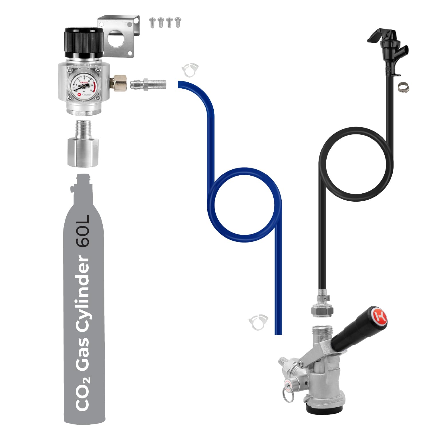 Kit de dispensación de CO2 Kegco con mini regulador para grifo simple de cerveza