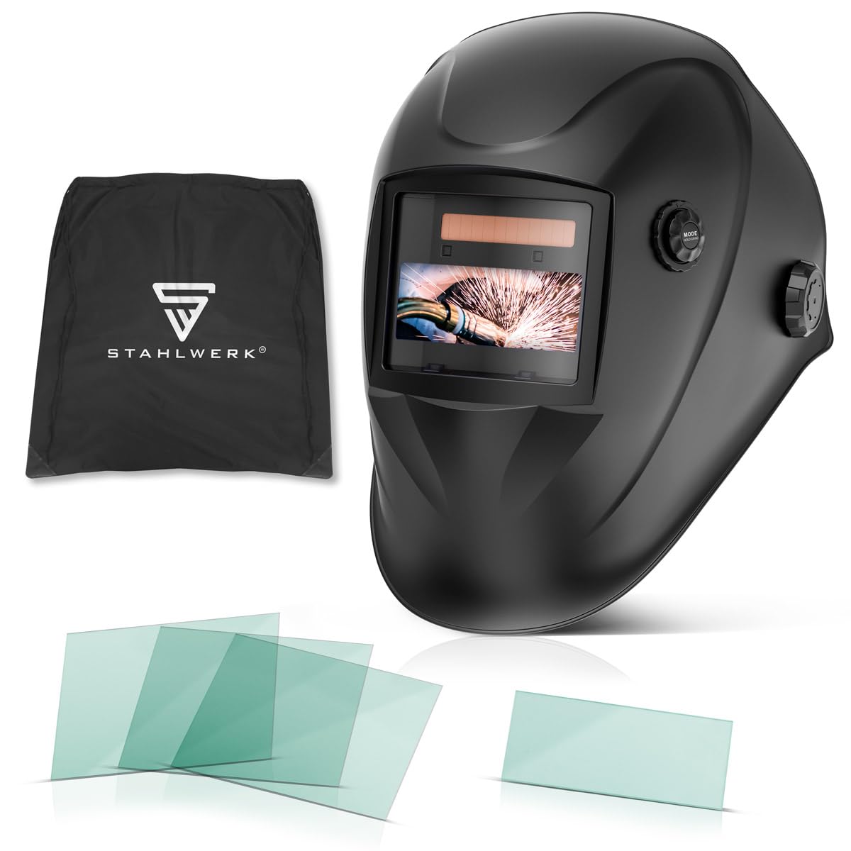 STAHLWERK Automatik-Schweißhelm 3 in 1 WORKER - Schweißerhelm mit True-Colour, automatische Abdunkelung DIN 4-13, optische Klasse 1/1/1/2, optimales Sichtfeld 96 x 39 mm, Schweißschild, Schweißmaske