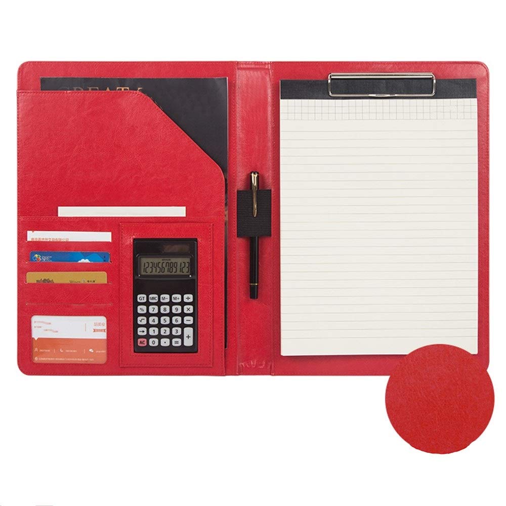 Cartella professionale per conferenze, in pelle PU, con cerniera, con combinazione, ad anelli, per interviste, lavoro, nero e rosso, borsa per documenti aziendali (rosso, 335 x 240 mm)
