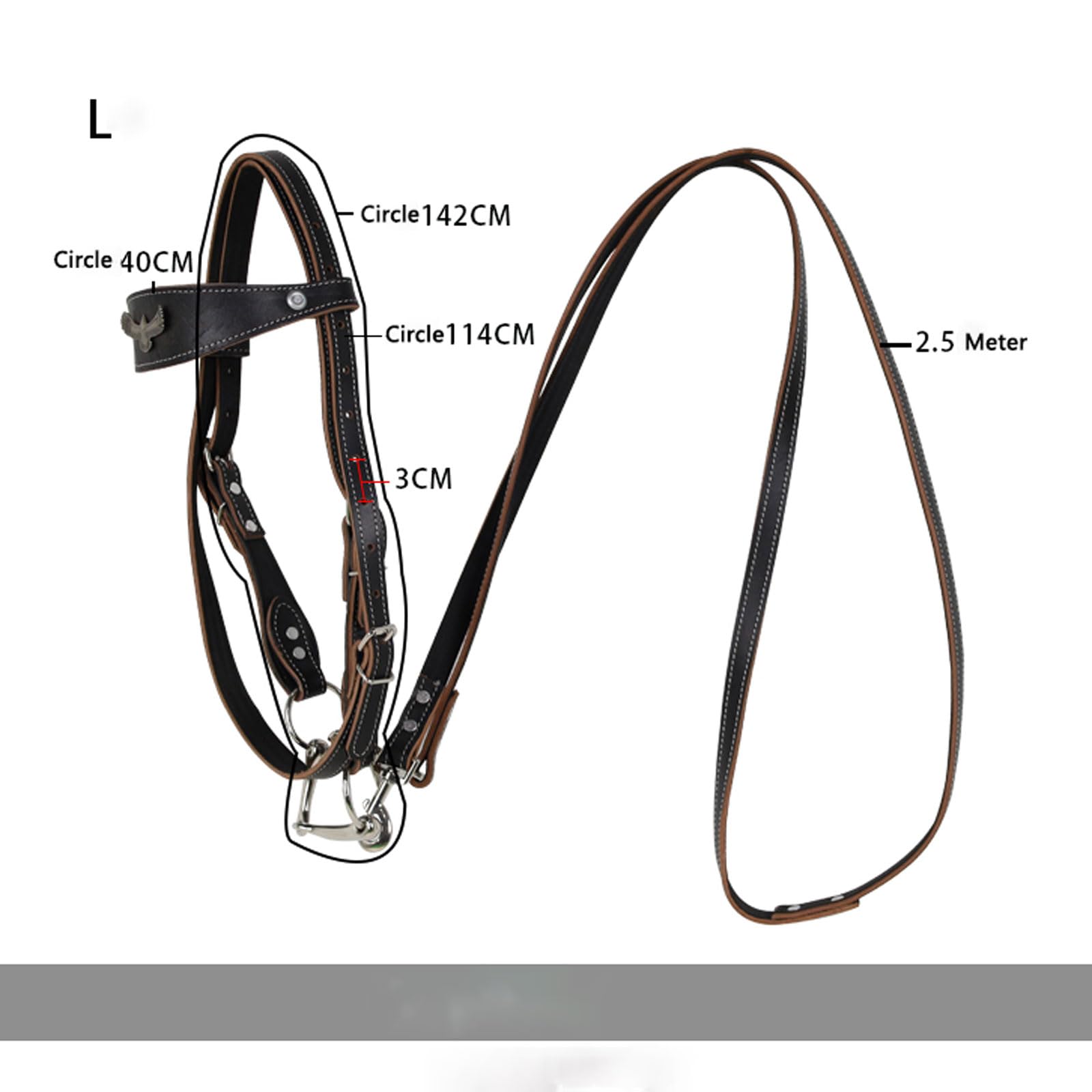 Cabeza de jaula de nylon pesada ajustable, Brida de cazador gruesa y acolchada ancha con tocado cómodo Entrenamiento y espectáculos Negro, Rojo S, L(Schwarz,Small)