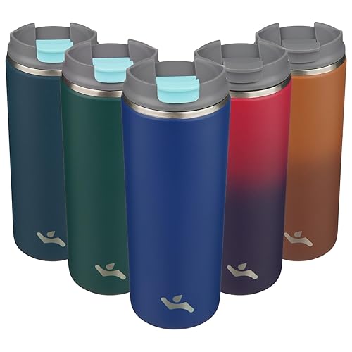 Miniatura 27 de Vaso con tapa, taza de café de viaje de 12 onzas, botella de agua aislada al vacío de doble pared de acero inoxidable con aislamiento térmico, color