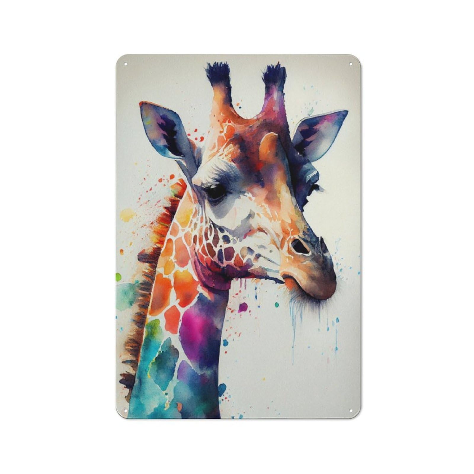 Junmoney Giraffe Watercolor Animal Metal Wall Sign 30X20cm, Rustic Decor For Hallway Wall, For Metal Sign Collectors, For Garage And Workshop Walls