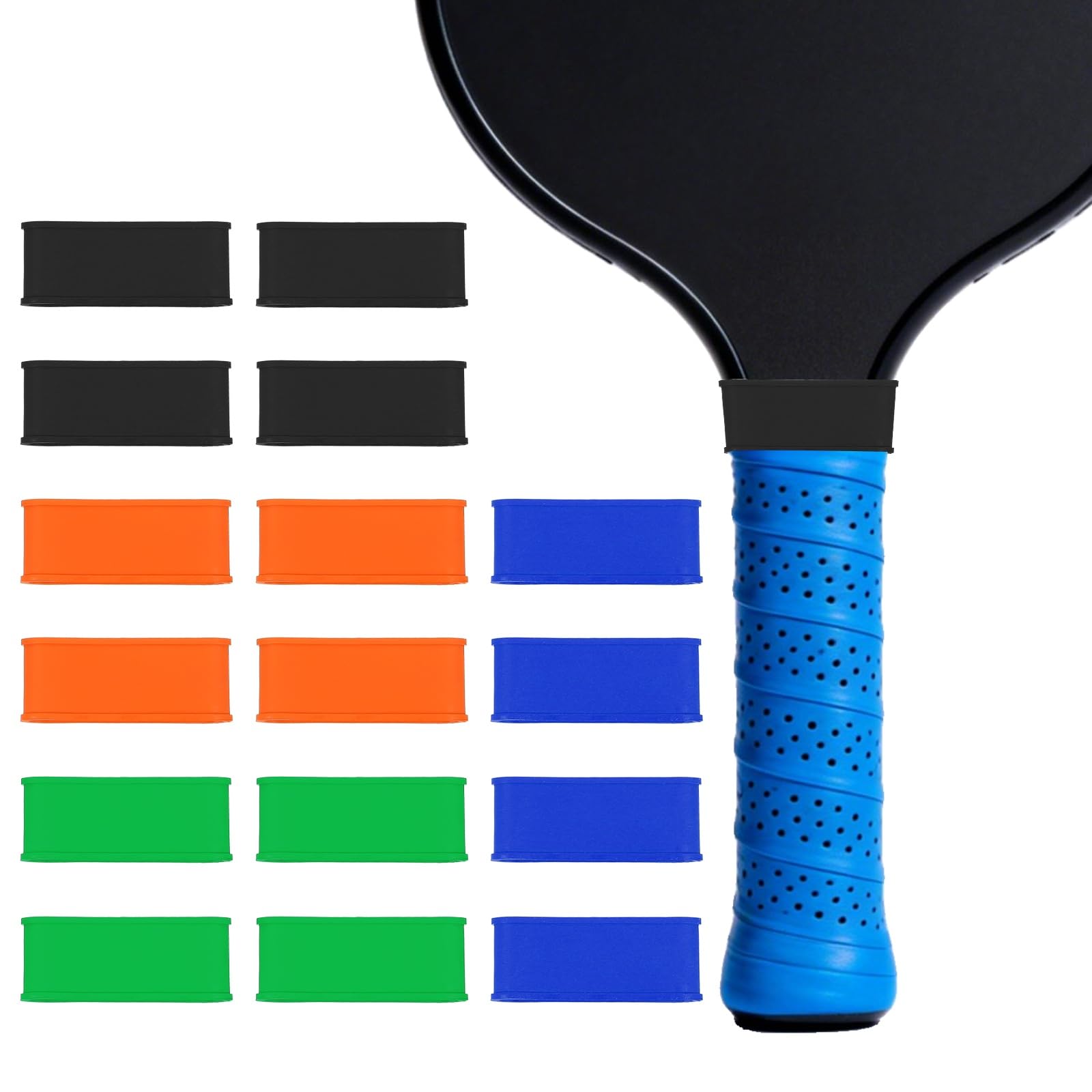 YELARXI Pickleball Paddle Grip Bands, Tennis Racket Grip Tape Grip Bands Handle Silicone Rings for Sports Rackets 16 Pack & 4 Colors-Fitting for (Pickleball/Tennis/Squash/Badminton) — image 1