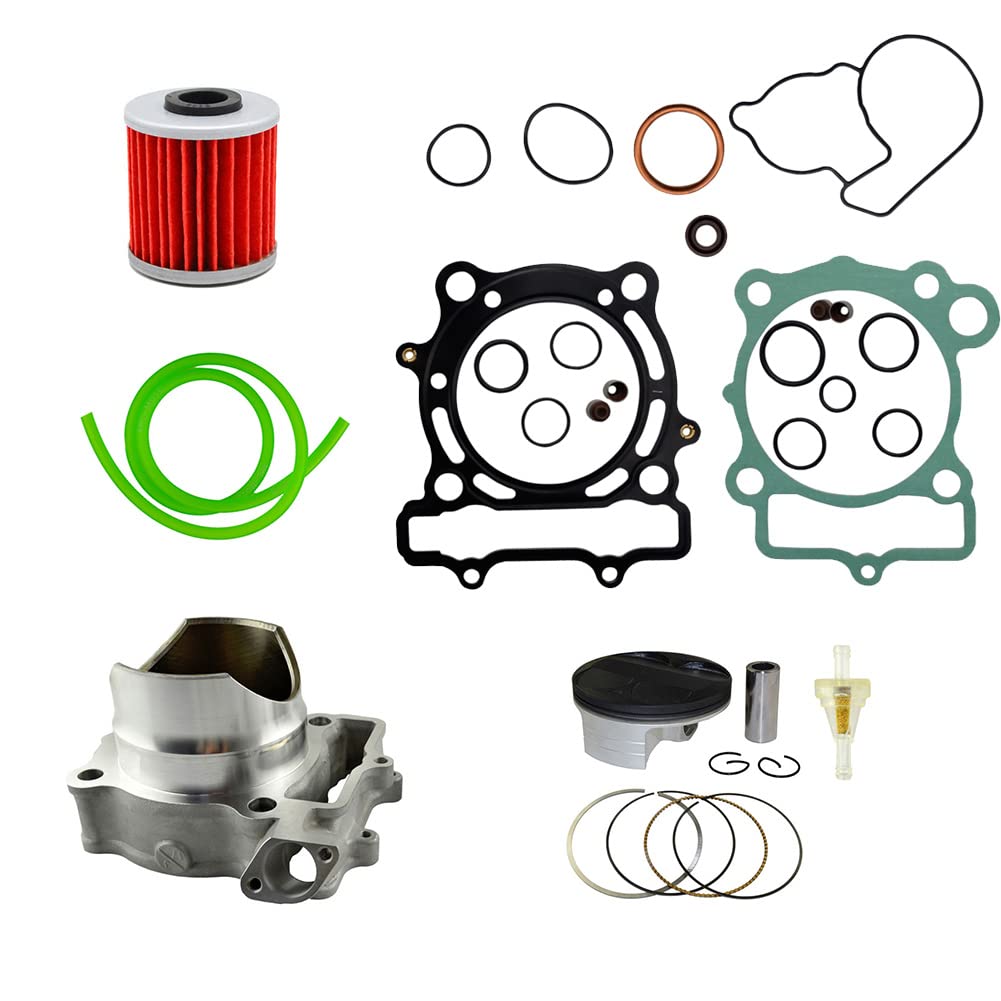 AHL Cilindro de 77mm, kit de juntas de culata, kit de pistón, filtro de aceite, filtro de combustible y tubo de aceite de 40cm compatible con Kawasaki KXF250 2004-2008