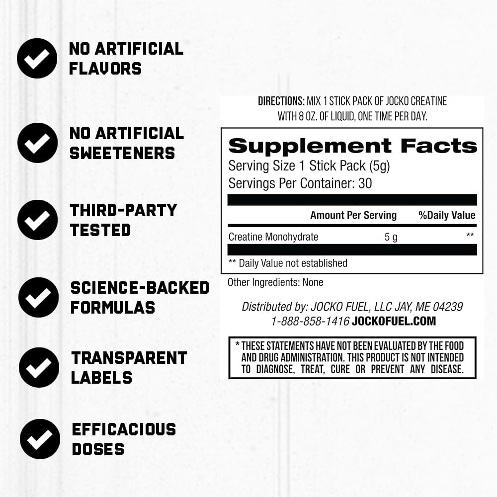 Jocko Fuel Creatine Stick Packs - Creatine Monohydrate Powder Travel Packs for Men & Women, Supplement for Athletic Performance & Muscle Health, 30 Servings 150g (Unflavored) - Image 2