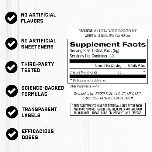 Miniatura 2 de Jocko Fuel Paquetes de creatina en barra  Paquetes de viaje de monohidrato de creatina en polvo para hombres y mujeres, suplemento para rendimiento