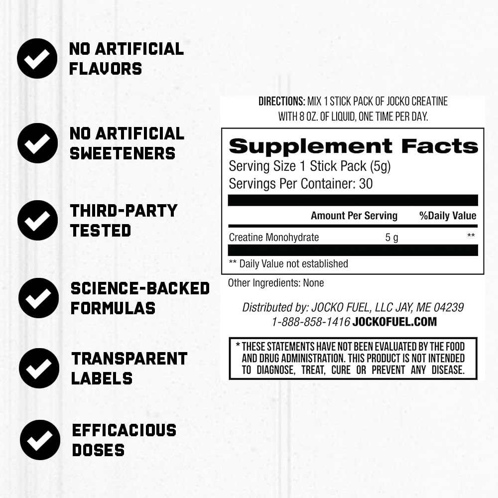 Jocko Fuel Creatine Monohydrate Powder Stick Packs, Unflavored | 30 Serving — Amazon image 2