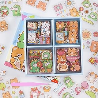 100 Sheets Cute Cartoon Animal Stickers,Kawaii Dog Dinosaur Tiger Rabbit Bear Scrapbook Stickers,PET Transparent Waterproof Decorative Stickers for Junk Journal,Photo Album,Planners,Calendars
