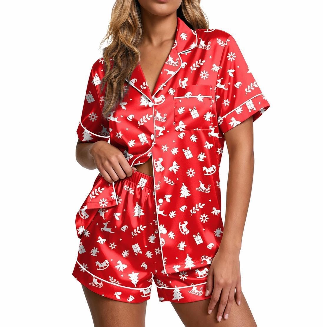 Ekouaer Pajamas for Women Set Silk Satin Pjs 2 Piece Button Down Sleepwear