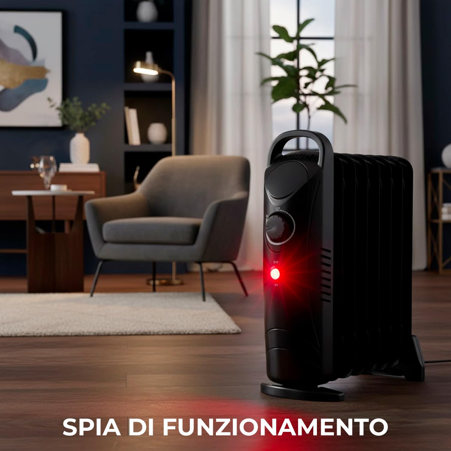 Radiatore Elettrico a Olio 800W Calorifero Portatile a Basso Consumo con 7 Elementi Riscaldanti Termostato Maniglia Integrata Anti Surriscaldamento Per Stanze fino a 25m³ 38 × 14 × 30.5 Cm Nero
