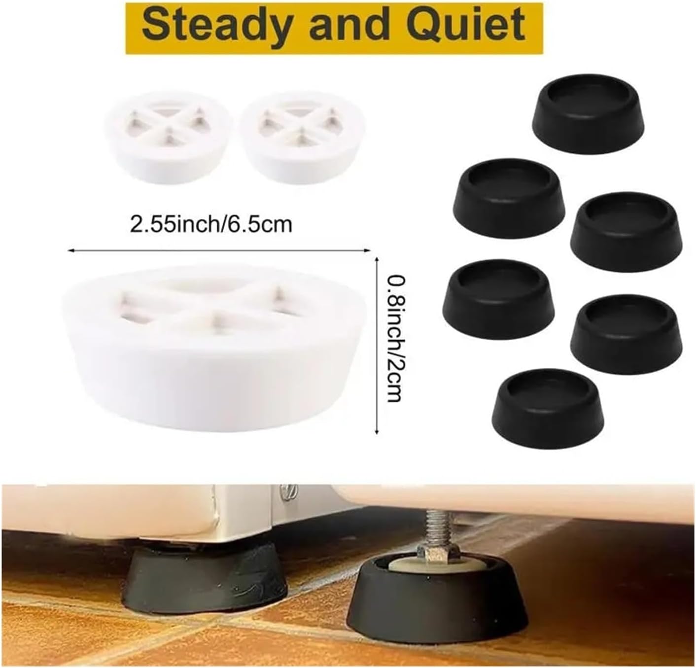Black/White Washing Machine Shock-absorbing Pad Furniture Stability Anti Vibration Pads(Black 6.5cm,4pcs)