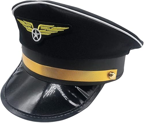 Gadpiparty Sombrero de piloto para niños disfraz de asistente de vuelo gorra de capitán piloto disfraz de avión sombrero de hombre sombrero de