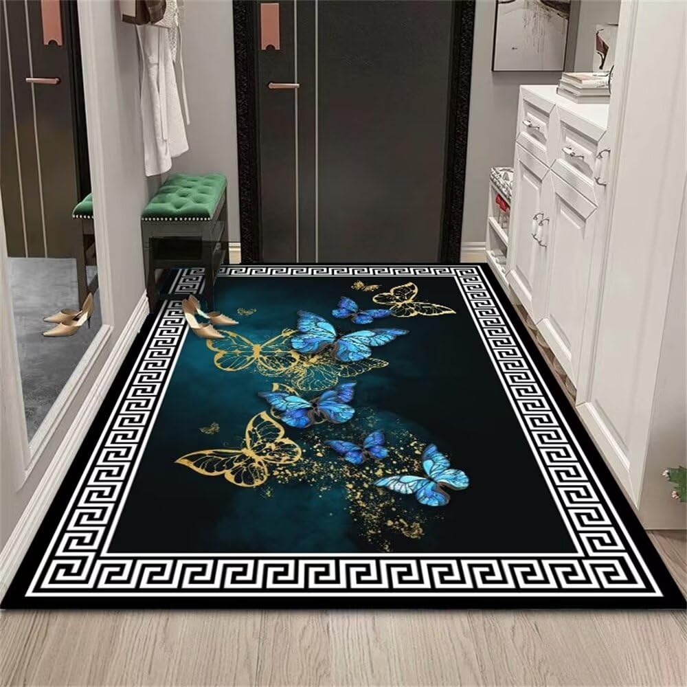 Tapis de salon bleu floral 180X250cm, l'élégance rétro pour votre maison