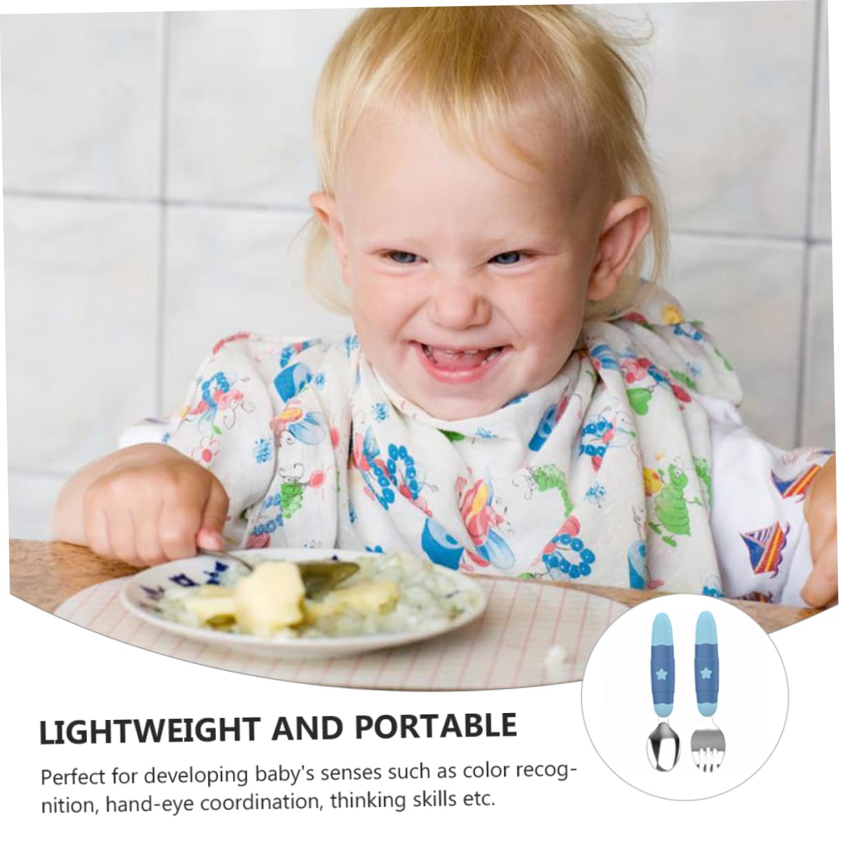 VANZACK 1 Set Cartoon Stainless Steel Fork and Spoon Ergonomic Training Tableware for Durable and Portable Utensils for Mealtime Fun and Comfort