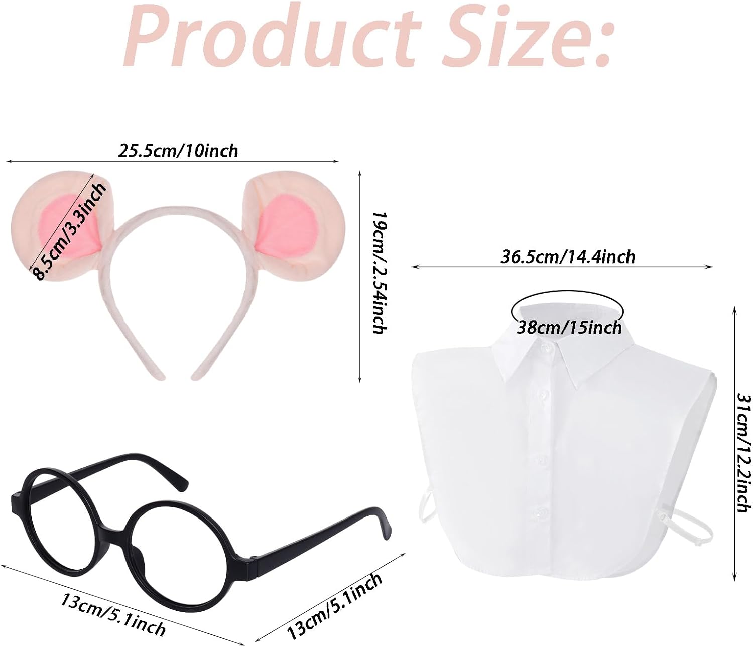 3Pcs Halloween Animal Chipmunk Costume Set Pink Brown Ears Headband White Fake Collar Glasses for Men Women Cosplay Supplies - Image 2