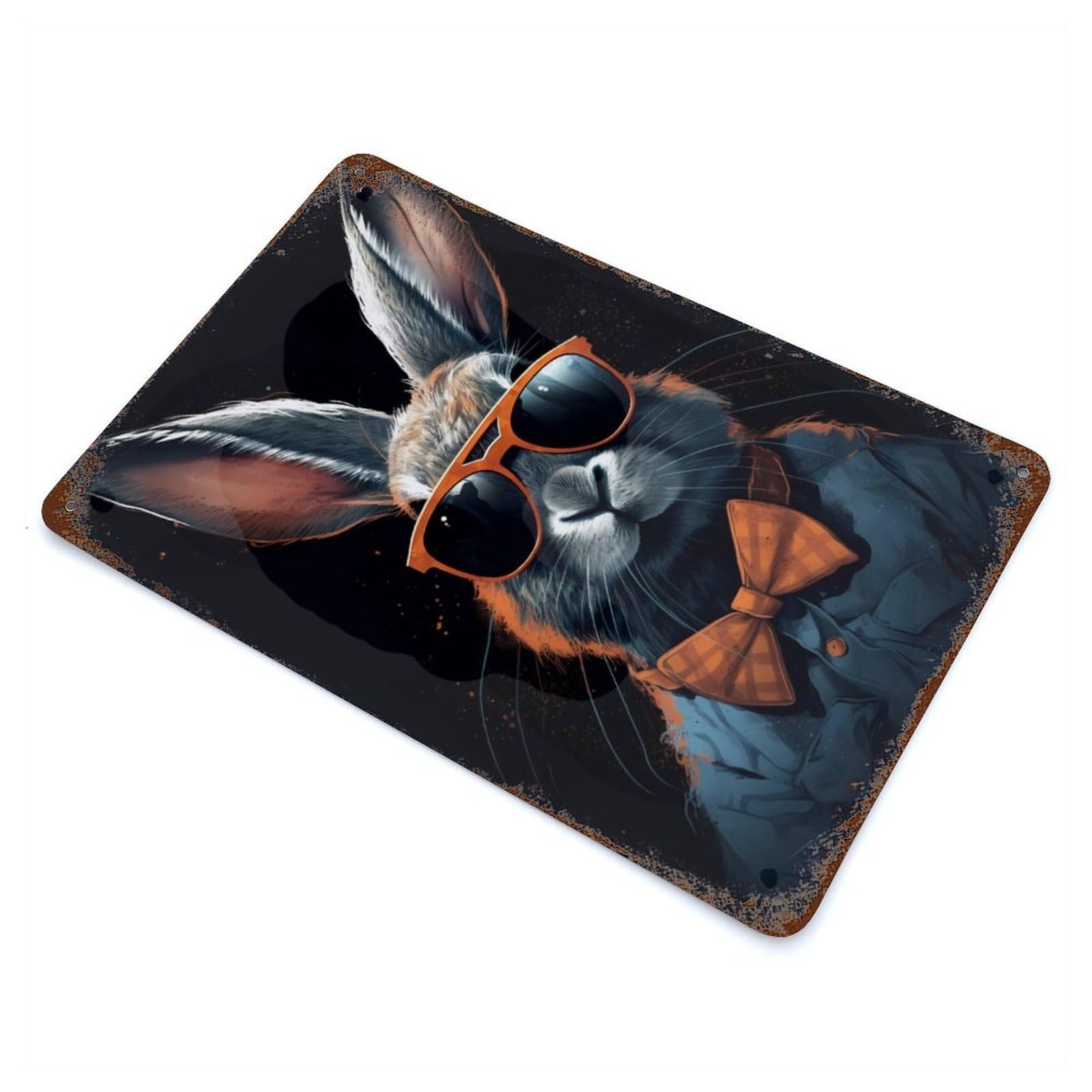 Rabbit Bunny Sunglasses 11.8"x7.9" Rusty Metal Tin Sign, Novelty Wall Decor for Cafe, Home Bar And Lounge Decor