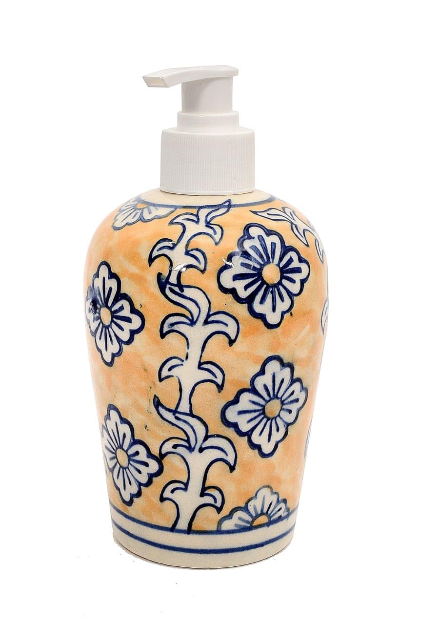 SKYWALK Hand Painted Ceramic Bathroom Set of 3 Pieces - Liquid Soap Dispenser, Soap Dish and Brush Holder for Bathroom Décor and Home Gift Set